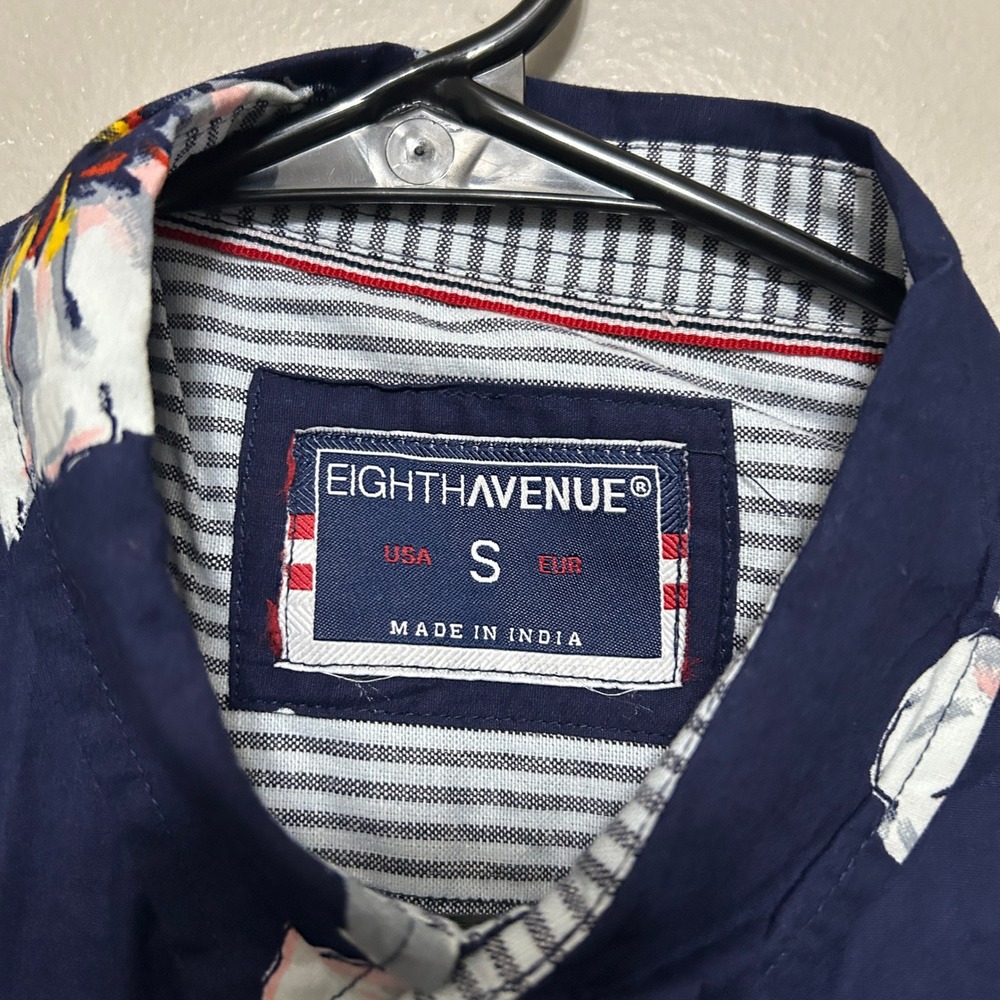 Eighth Avenue Button Down Shirt Mens S Navy Blue Floral Print Cotton Preppy Boho - Picture 5 of 10